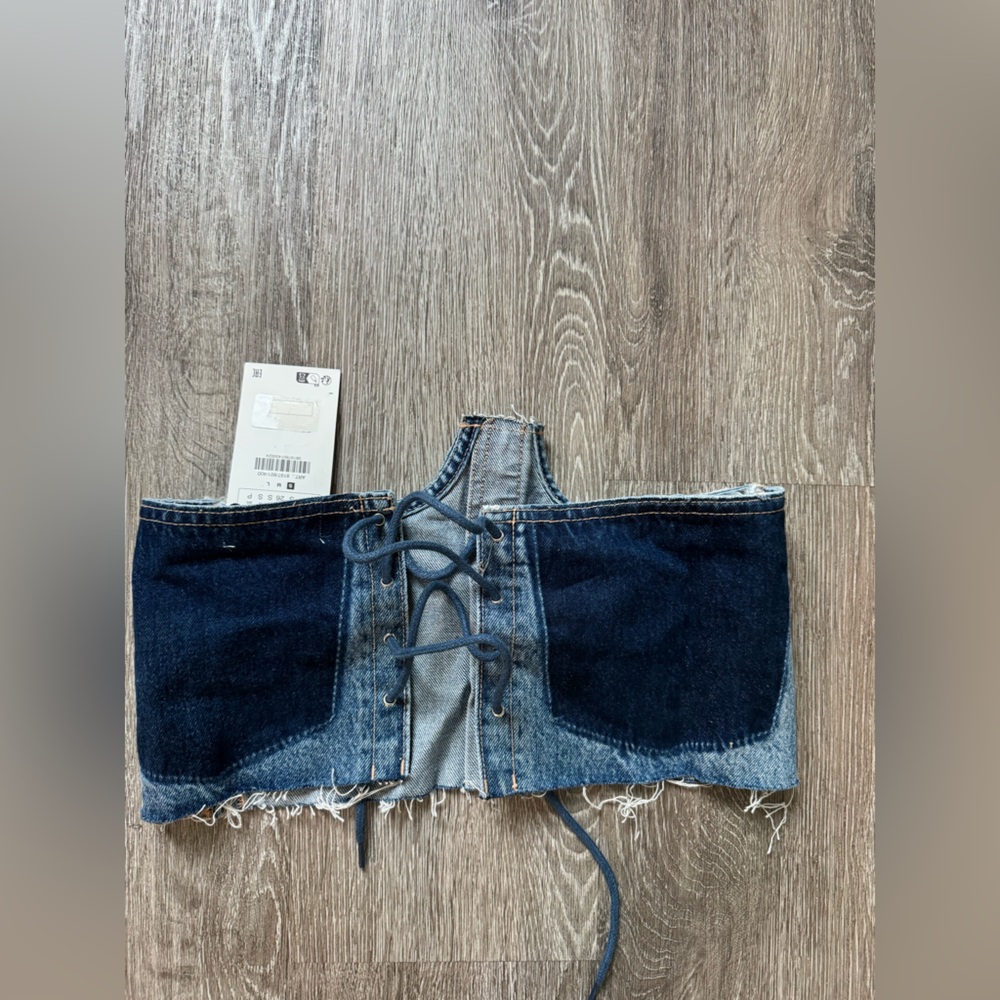 ZARA Denim Lace-Up Corset Top | Raw Edge Jean Bustier | Y2K Festival Size S NWT - Picture 9 of 10